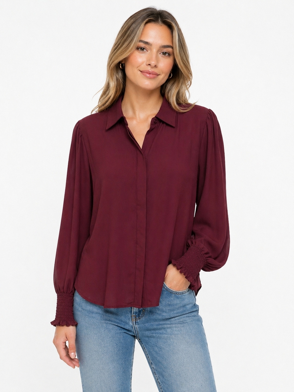 Philosophy Wine Button-Front Long Sleeve Shirt